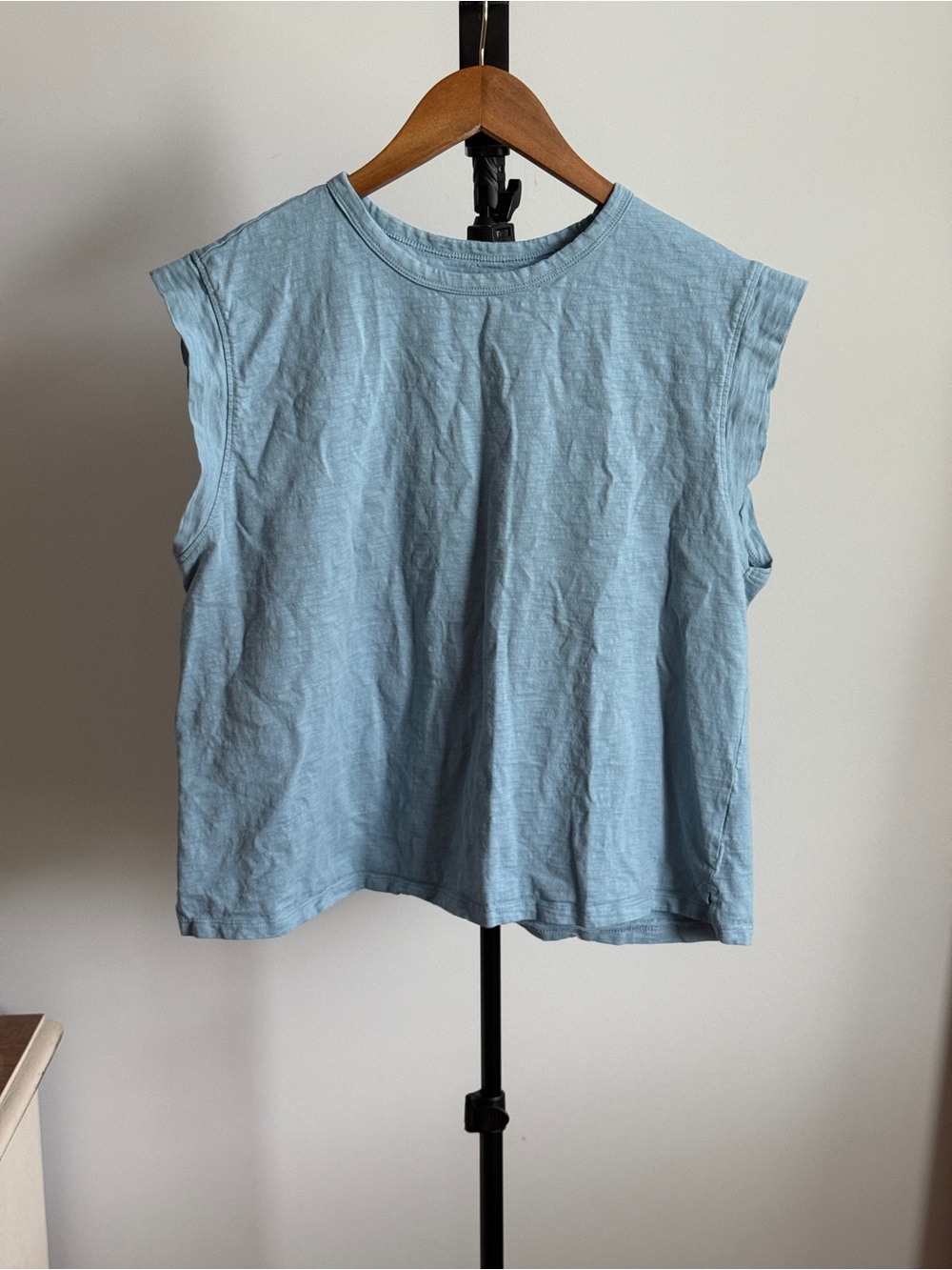 Blue Cotton Sleeveless Boxy Tank Top